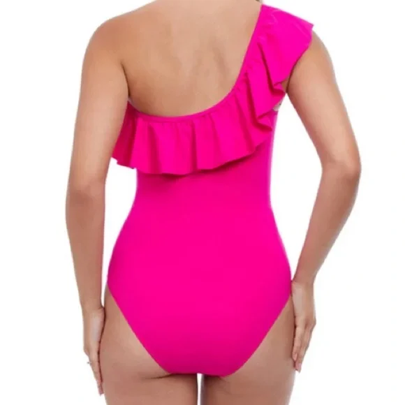 Profile by Gottex Tutti Frutti Raspberry One Shoulder Ruffle One Piece size 6 - Picture 2 of 7